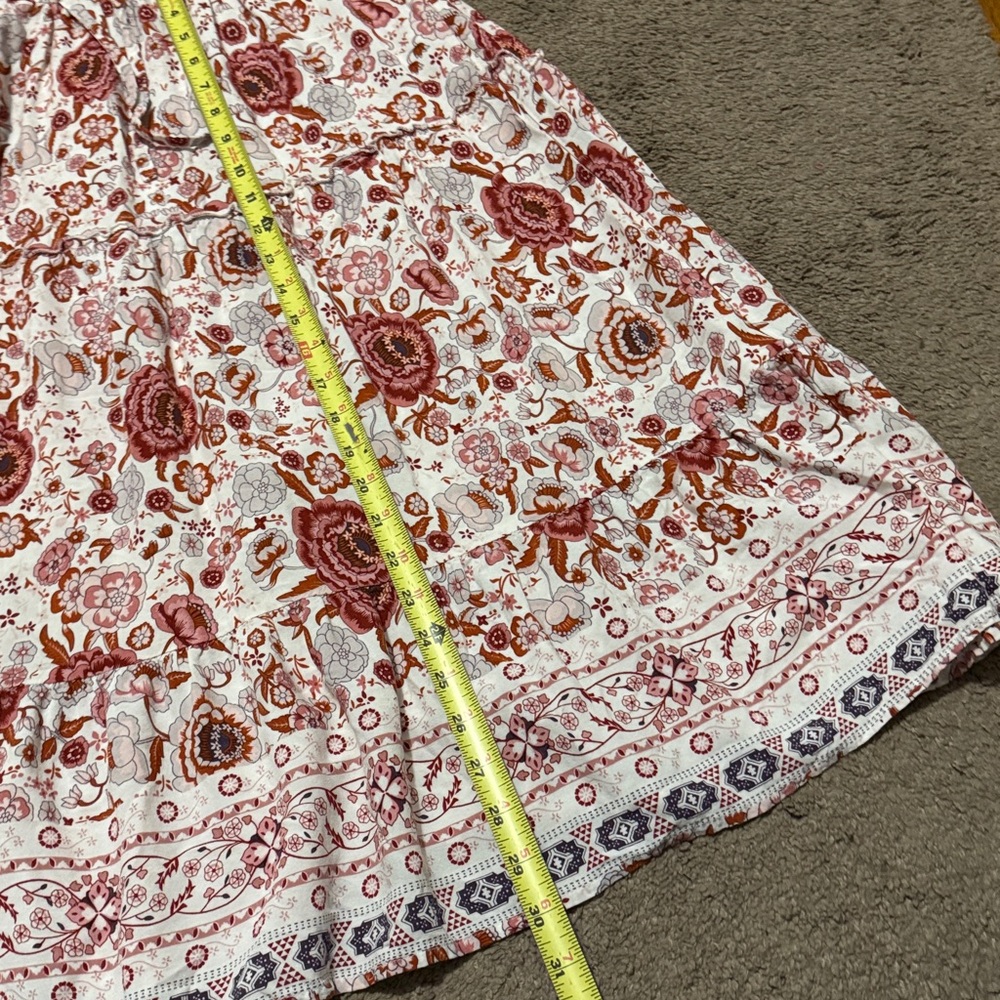 Merokeety Skirt-Rayon-Boho Chic-Floral-Sz S-Reds/White-EUC-Like New - Picture 10 of 14